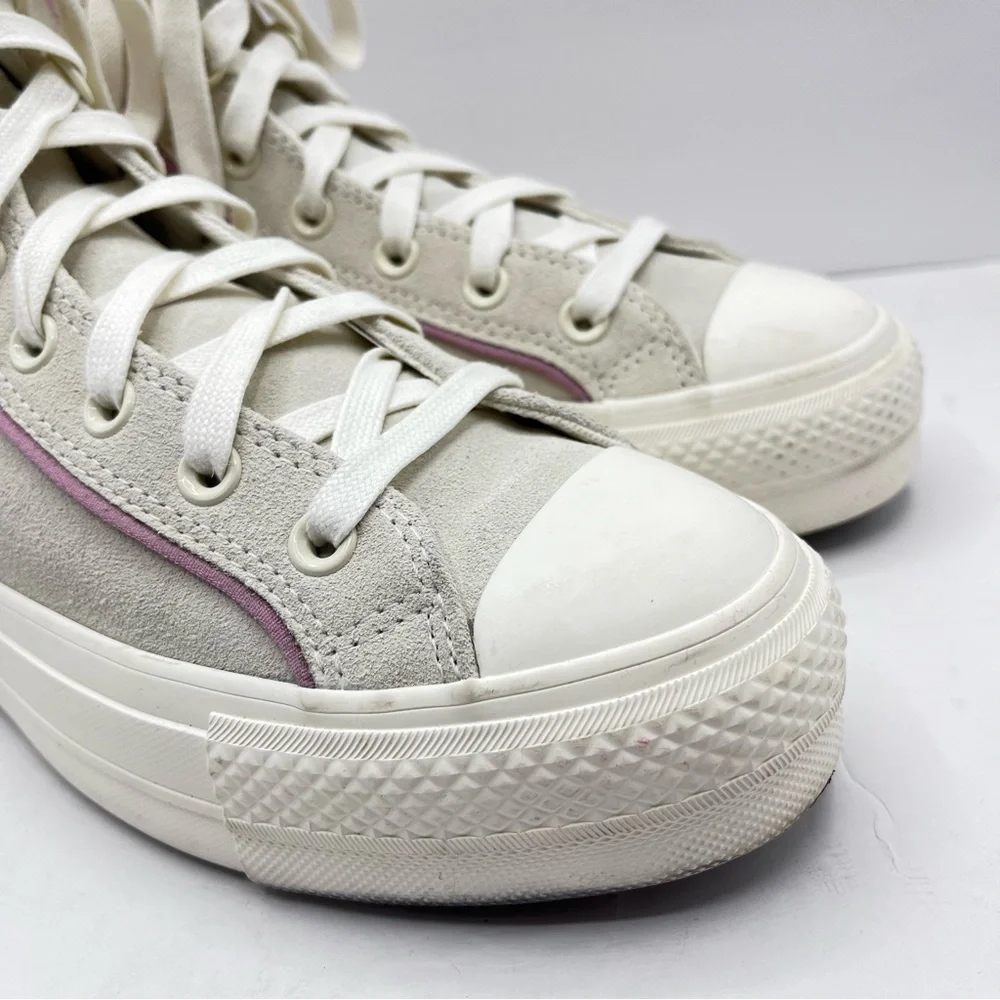 Converse Chuck Taylor Women’s 8.5 Platform High Top Suede Sneakers Pink Piping